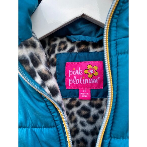 Pink Platinum Girls Quilted Winter Jacket 3T With Leopard Print Lining & Hood - Picture 5 of 5